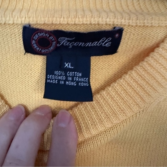 Faconnable Crew Neck 100% Cotton Pull Over Knit Yellow Sweater Logo Size XL - Picture 6 of 10